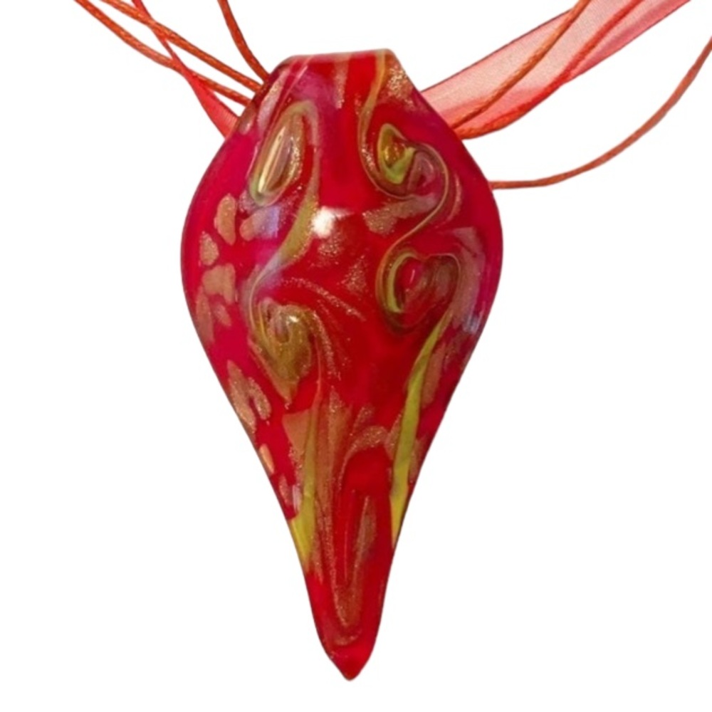 Handmade vintage red blown glass pendant necklace